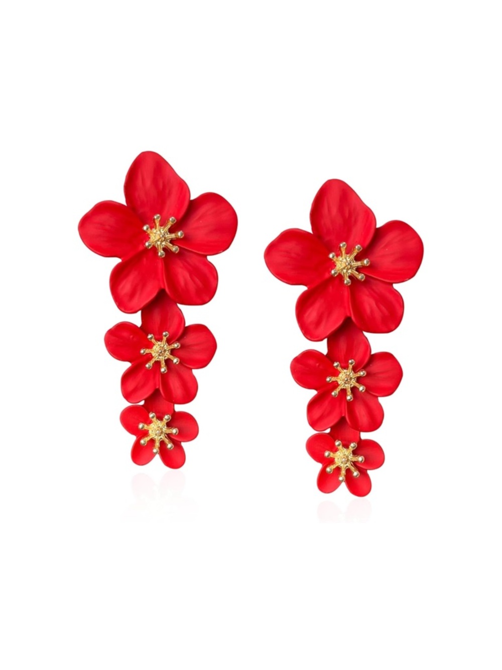 Red Floral Drop Earrings by